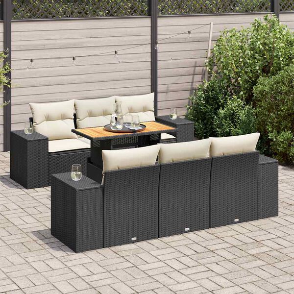 vidaXL 7 Piece Garden Sofa Set with Cushions Black Poly Rattan