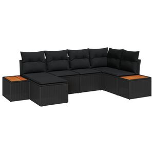 vidaXL Garden Sofa Set with Cushion 7 pcs Black Poly Rattan