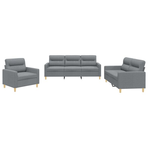 vidaXL 3 Piece Sofa Set with Cushions Light Grey Fabric