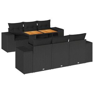 vidaXL 7 Piece Garden Sofa Set with Cushions Black Poly Rattan