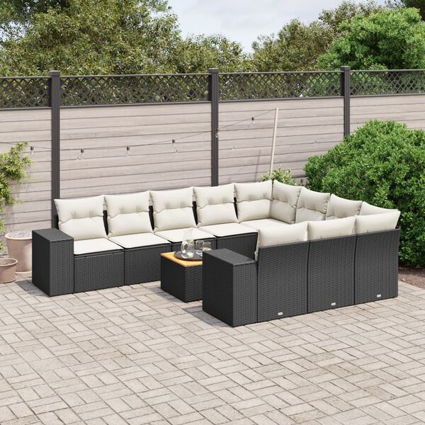 vidaXL 11 Piece Garden Sofa Set with Cushions Black Poly Rattan