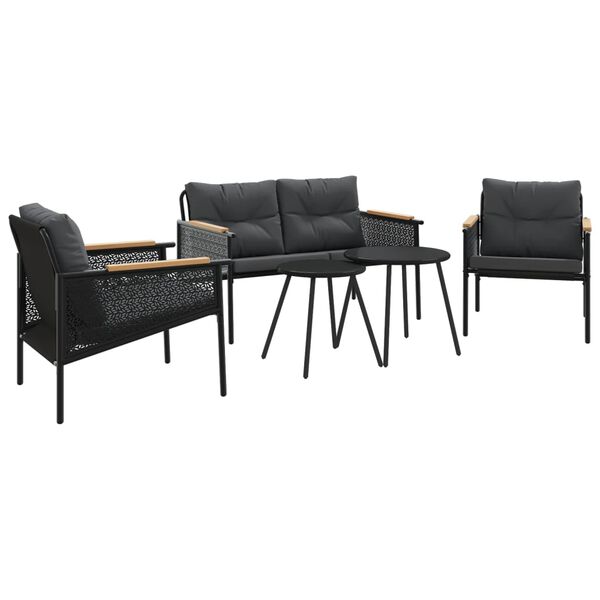 vidaXL 5 Piece Balcony Furniture Set with Cushions Black Steel