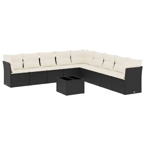 vidaXL 10 Piece Garden Sofa Set with Cushions Black Poly Rattan