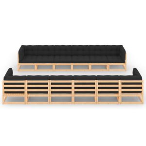 vidaXL 12 Piece Garden Lounge Set with Anthracite Cushions Solid Wood Pine