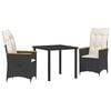 vidaXL Garden Dining Set with Cushion 3 pcs Black Poly Rattan