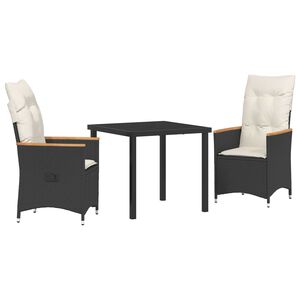 vidaXL Garden Dining Set with Cushion 3 pcs Black Poly Rattan