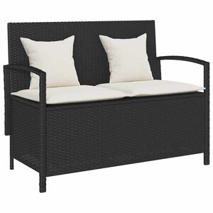 vidaXL Garden Storage Bench with Cushion Black Poly Rattan