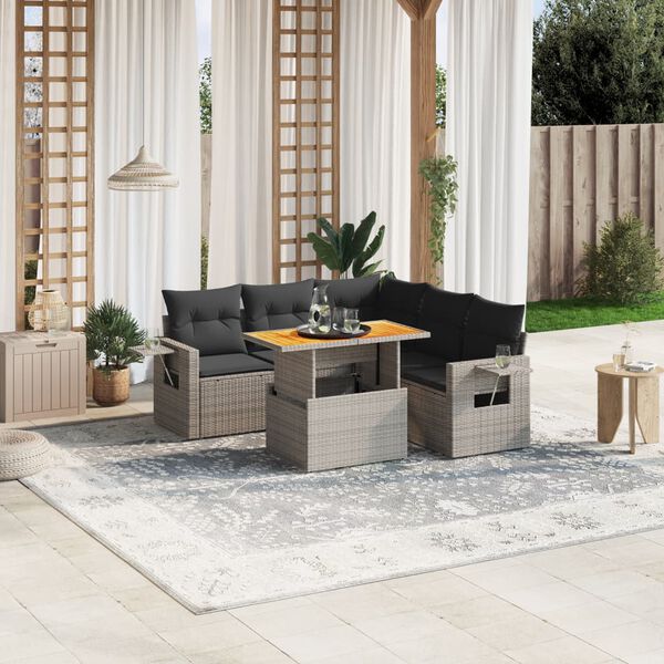 vidaXL 6 Piece Garden Sofa Set with Cushions Grey Poly Rattan