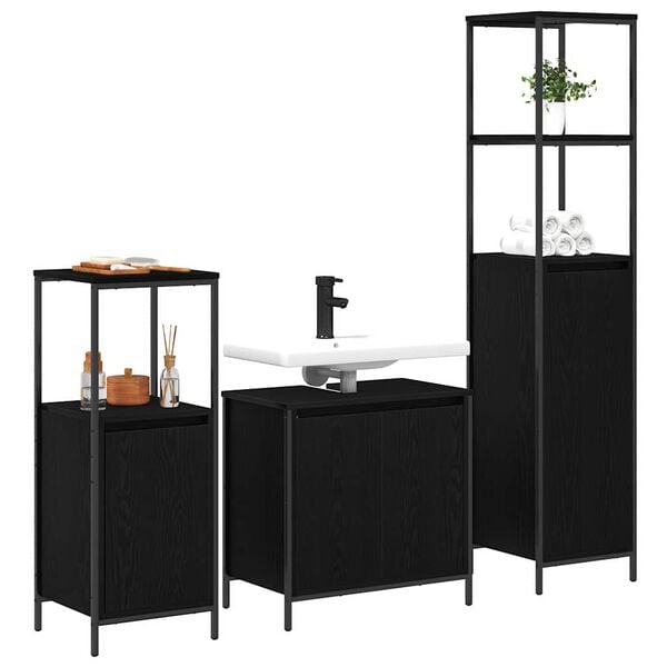 vidaXL Bathroom Furniture Set 3 pcs Black Oak Engineered Wood