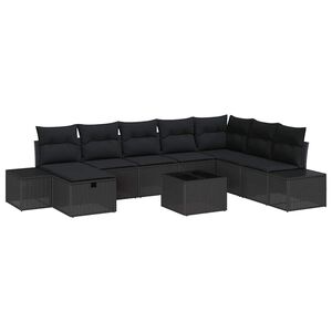 vidaXL Garden Sofa Set with Pillow 9 pcs Black Poly rattan
