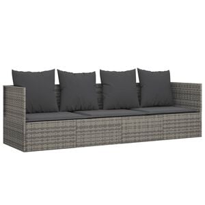 vidaXL Outdoor Lounge Bed with Cushions Grey Poly Rattan