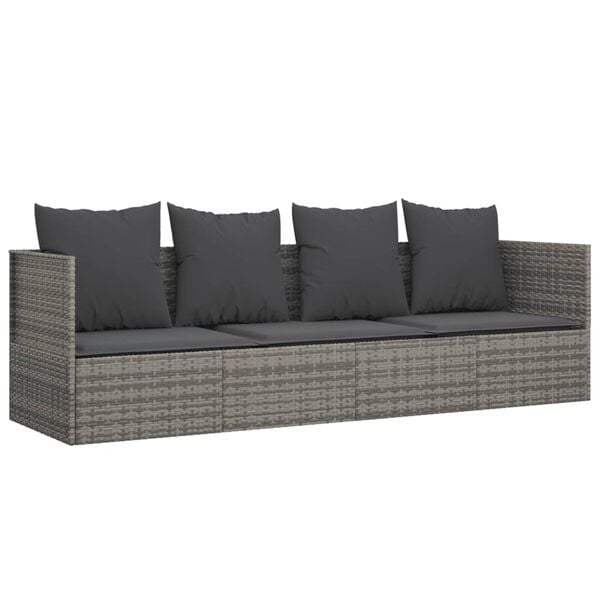 vidaXL Outdoor Lounge Bed with Cushions Grey Poly Rattan