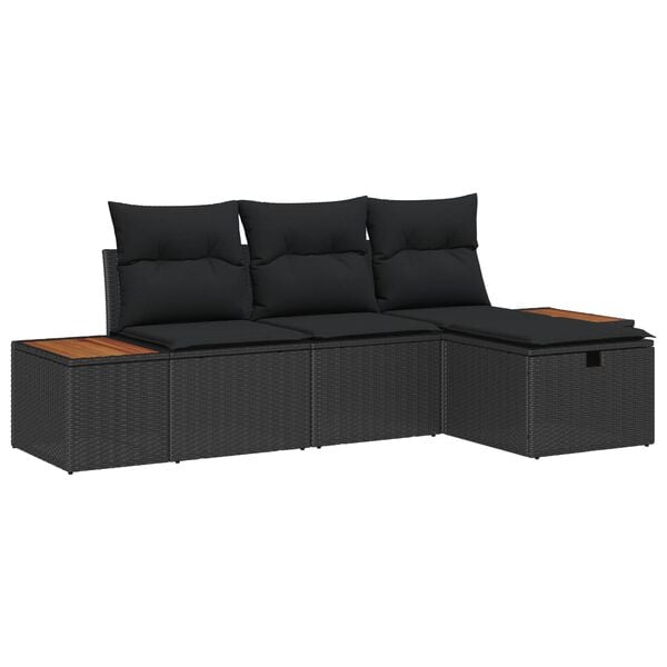 vidaXL Garden Sofa Set with Cushion 4 pcs Black Poly rattan