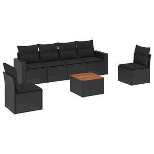 vidaXL 7 Piece Garden Sofa Set with Cushions Black Poly Rattan