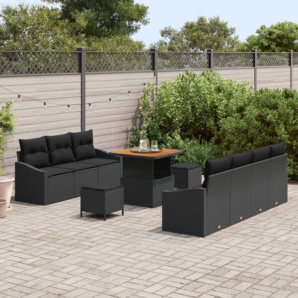 vidaXL Garden Sofa Set with Cushion with Storage 10 pcs Black