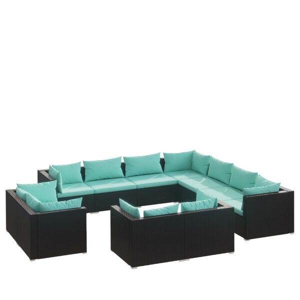 vidaXL 11 Piece Garden Lounge Set with Cushions Black Poly Rattan