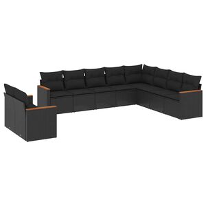 vidaXL 10 Piece Garden Sofa Set with Cushions Black Poly Rattan