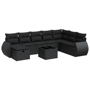 vidaXL 8 Piece Garden Sofa Set with Cushions Black Poly Rattan
