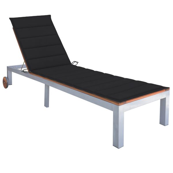 vidaXL Sun Lounger with Cushion Solid Acacia Wood and Galvanised Steel