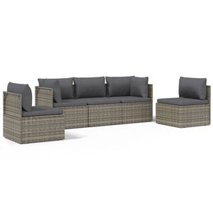vidaXL 5 Piece Garden Lounge Set with Cushions Grey Poly Rattan