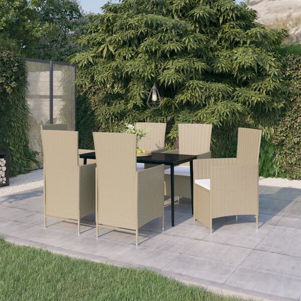 vidaXL 7 Piece Garden Dining Set with Cushions Beige