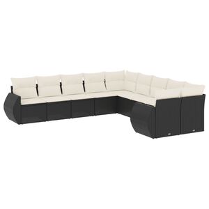 vidaXL 10 Piece Garden Sofa Set with Cushions Black Poly Rattan