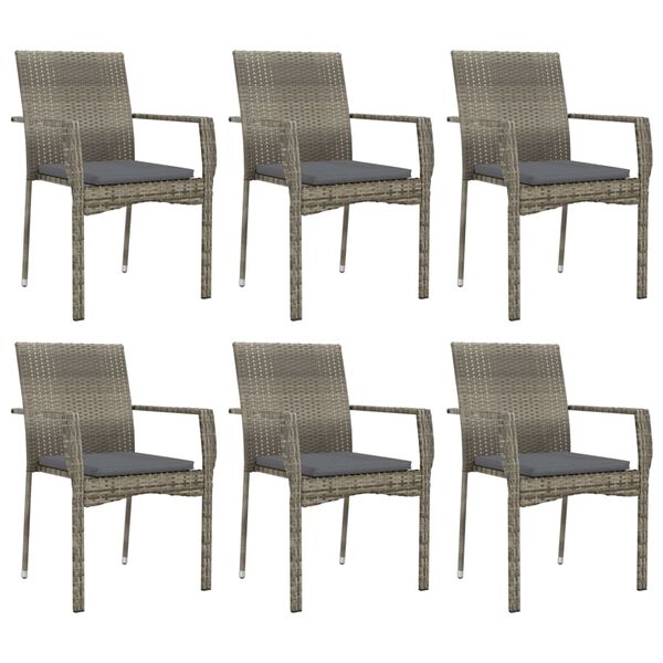 vidaXL 7 Piece Garden Dining Set with Cushions Grey Poly Rattan