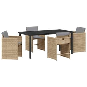 vidaXL Garden Dining Set 5 pcs Beige Poly Rattan