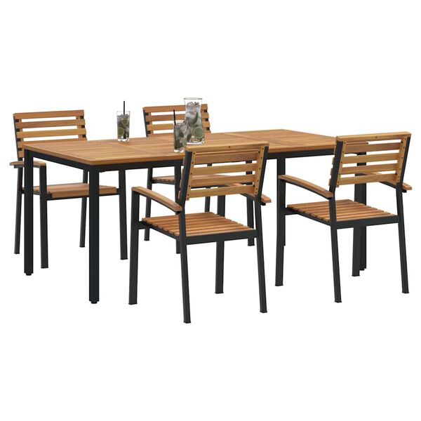 vidaXL Garden Dining Set 5 pcs Black Solid Acacia Wood