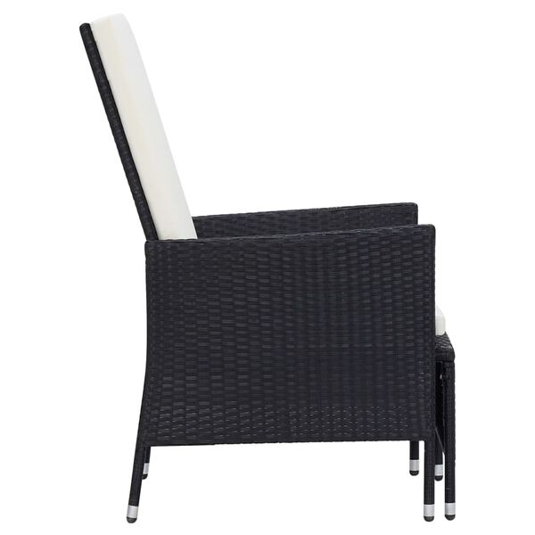 vidaXL Reclining Garden Chair with Cushions Poly Rattan Black