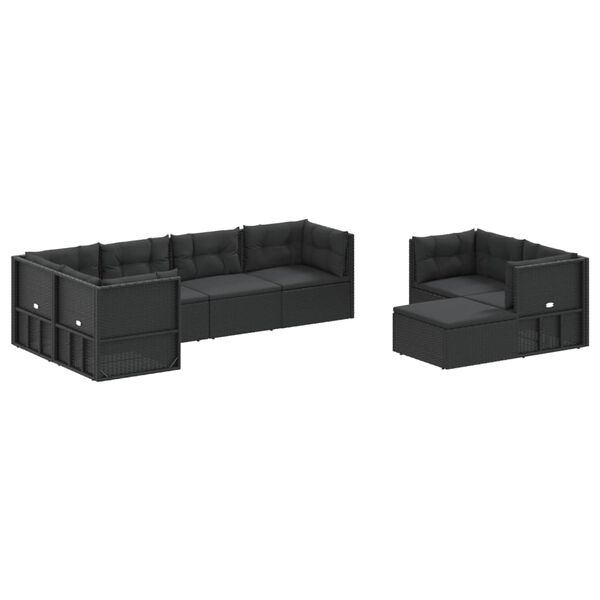 vidaXL 8 Piece Garden Lounge Set with Cushions Black Poly Rattan