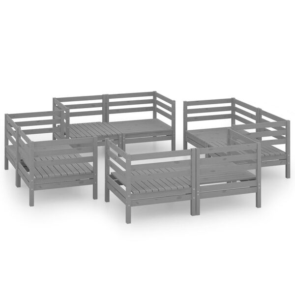 vidaXL 8 Piece Garden Lounge Set Grey Solid Pinewood