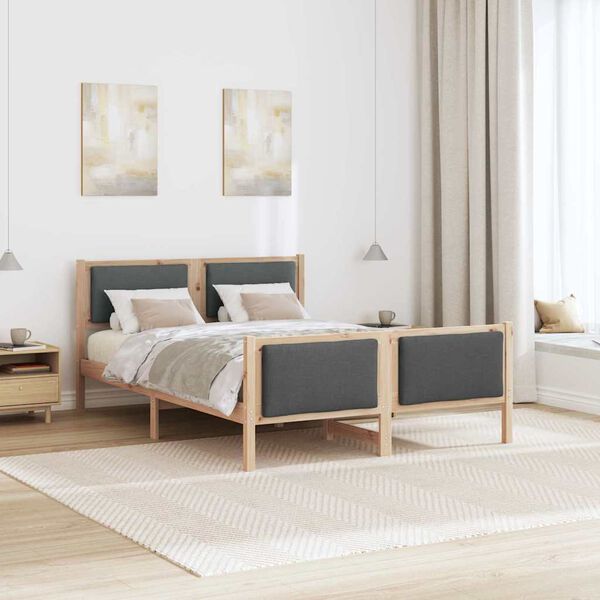 vidaXL Bed Frame with Headboard Dark Grey 135 x 190 cm Fabric