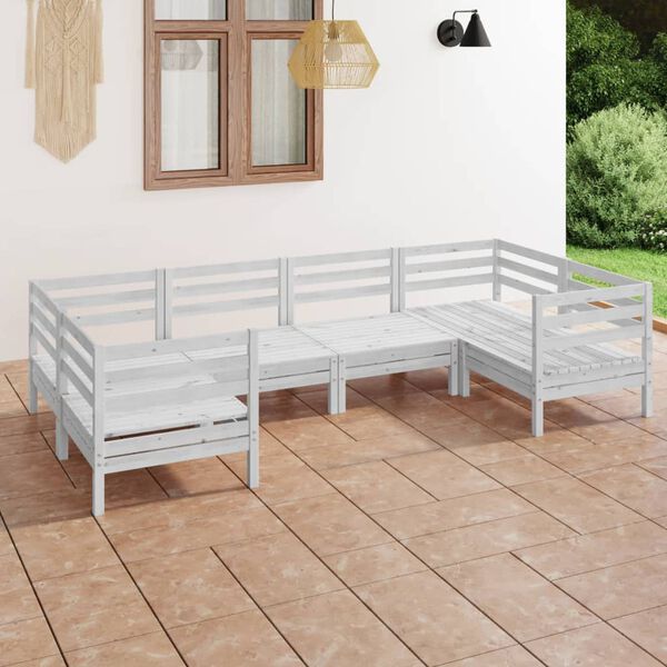 vidaXL 6 Piece Garden Lounge Set White Solid Wood Pine