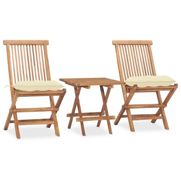vidaXL 3 Piece Folding Outdoor Dining Set with Cushion Solid Wood Teak