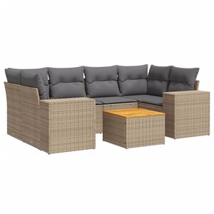 vidaXL 7 Piece Garden Sofa Set with Cushions Beige Poly Rattan