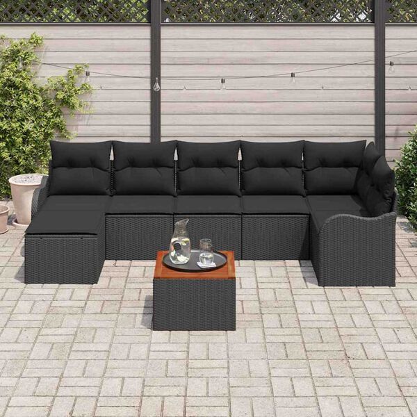 vidaXL Garden Sofa Set with Storage 8 pcs Black Poly Rattan