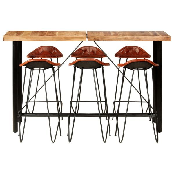 vidaXL 7 Piece Bar Set Solid Wood Acacia and Real Leather