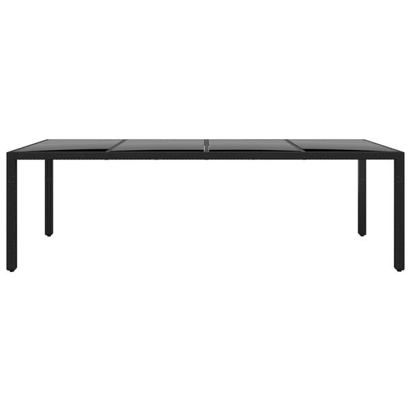 vidaXL Garden Table 250x100x75 cm Tempered Glass and Poly Rattan Black