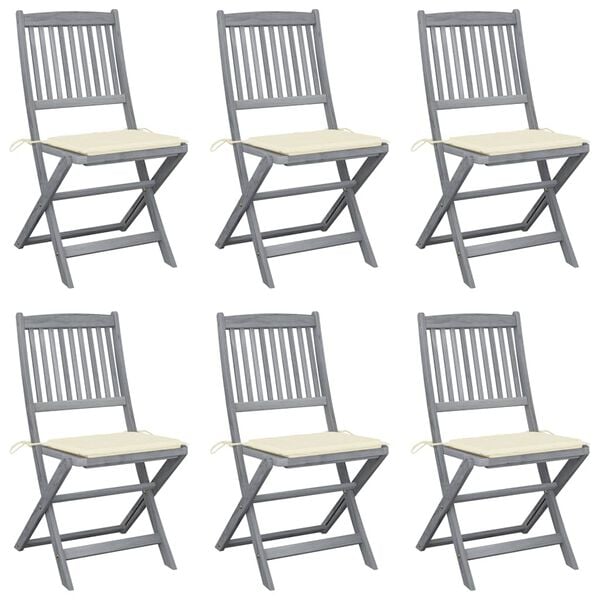 vidaXL Folding Outdoor Chairs 6 pcs with Cushions Solid Acacia Wood