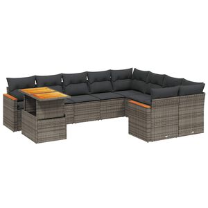 vidaXL 10 Piece Garden Sofa Set with Cushions Grey Poly Rattan