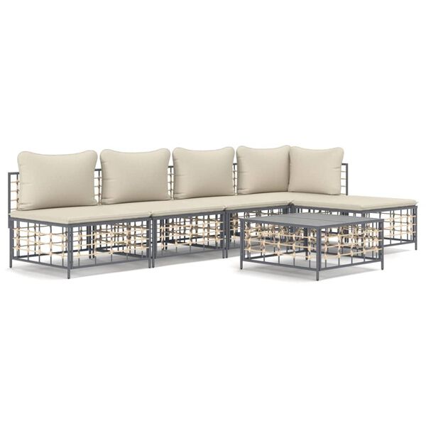 vidaXL 6 Piece Garden Lounge Set with Cushions Anthracite Poly Rattan