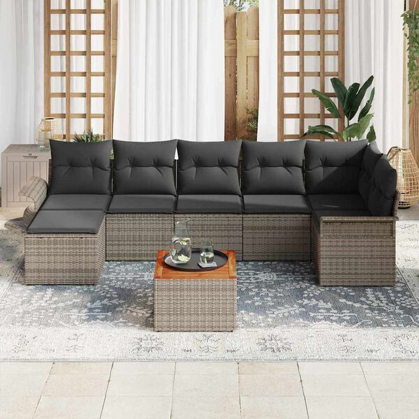vidaXL Garden Sofa Set with Cushion 8 pcs Grey Poly Rattan