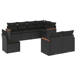 vidaXL 8 Piece Garden Sofa Set with Cushions Black Poly Rattan