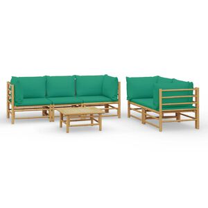 vidaXL 6 Piece Garden Lounge Set with Green Cushions Bamboo