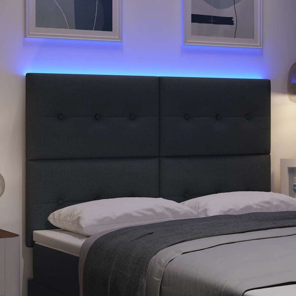 vidaXL LED Headboard with LED Strip Lights Dark Grey 144 cm Polyester