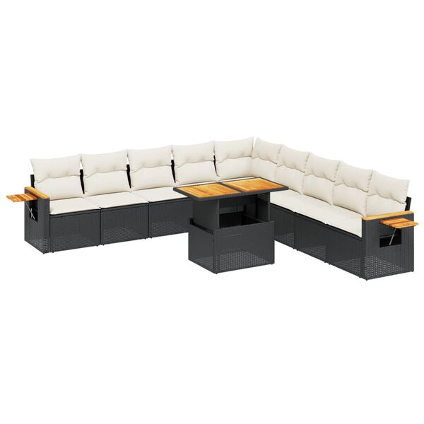 vidaXL 11 Piece Garden Sofa Set with Cushions Black Poly Rattan