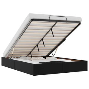 vidaXL Ottoman Storage Bed Frame without Mattress Black Queen Faux Leather