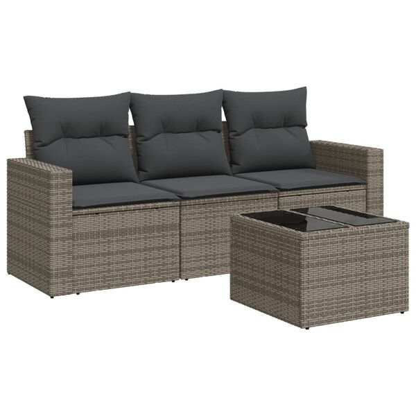 vidaXL 4 Piece Garden Sofa Set with Cushions Grey Poly Rattan