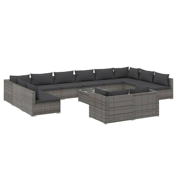 vidaXL 13 Piece Garden Lounge Set with Cushions Grey Poly Rattan